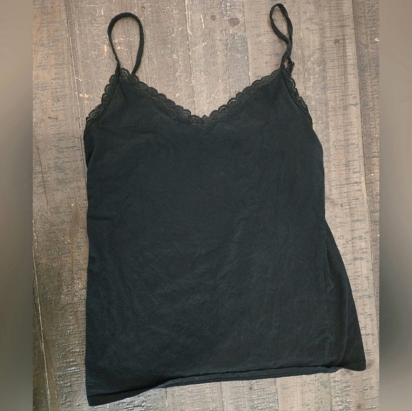 Medium LOFT Black Lace Trim Cam Y2k Cami Layering Whimsy Goth Dark Fairy Preppy - Picture 2 of 3
